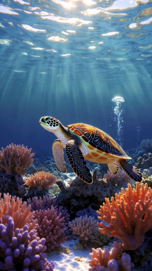 Sunlit Glide: The Serene Sea Turtle